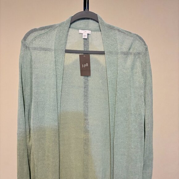 J. Jill Linen Blend Long Sleeve Open Front Duster Cardigan Seaglass Green - Picture 5 of 11